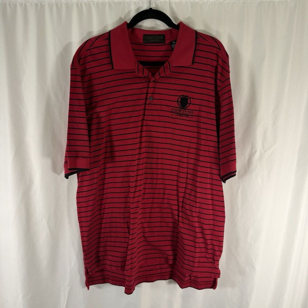 Loch Lloyd Polo Men's XL Red Striped Short Sleeve 100% Pima Cotton Pullover